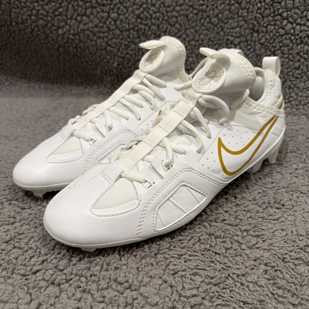 Size 8.5 - Nike Huarache 9 Varsity LAX White Metallic Vivid Gold Lacrosse